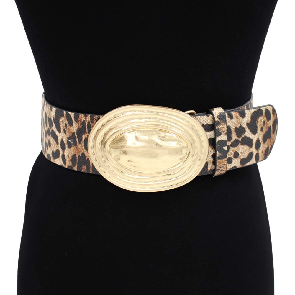 Gold Oval Buckle Wide Accent Elastic Statement Belt